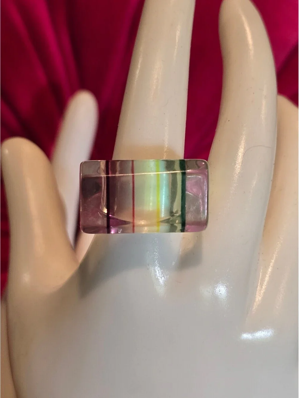 NOS Y2K Rainbow Color Ring - Acrylic / Lucite Chunky Multicolor Ring Size 7 VTG